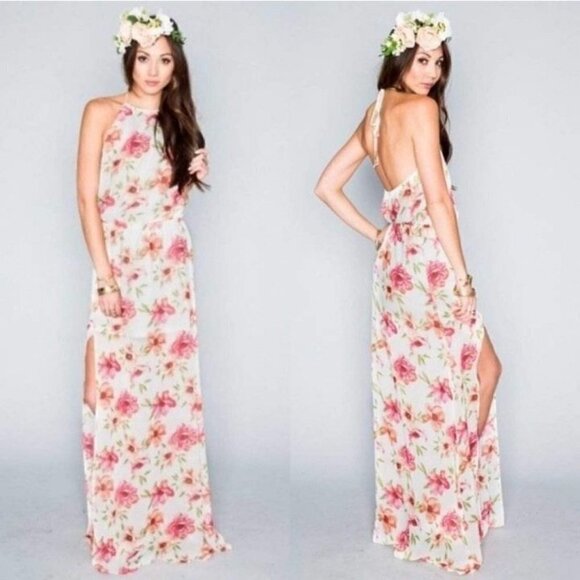 Show Me Your Mumu Heather Halter Maxi Dress In Pink Poppi Bridesmaids Floral S - Picture 2 of 12